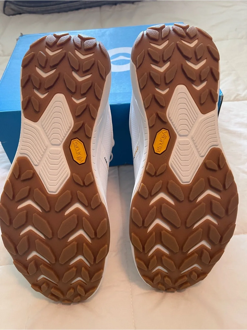 Hoka Men's White Athletic Sneakers with Brown Gum Outsole